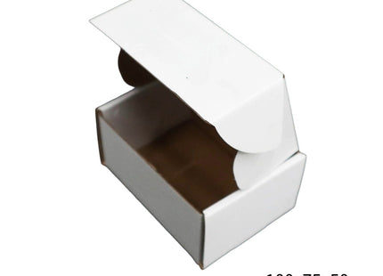 100x75x50mm White Cardboard Mailer Box ¨C Self-Locking Die-Cut 100pk