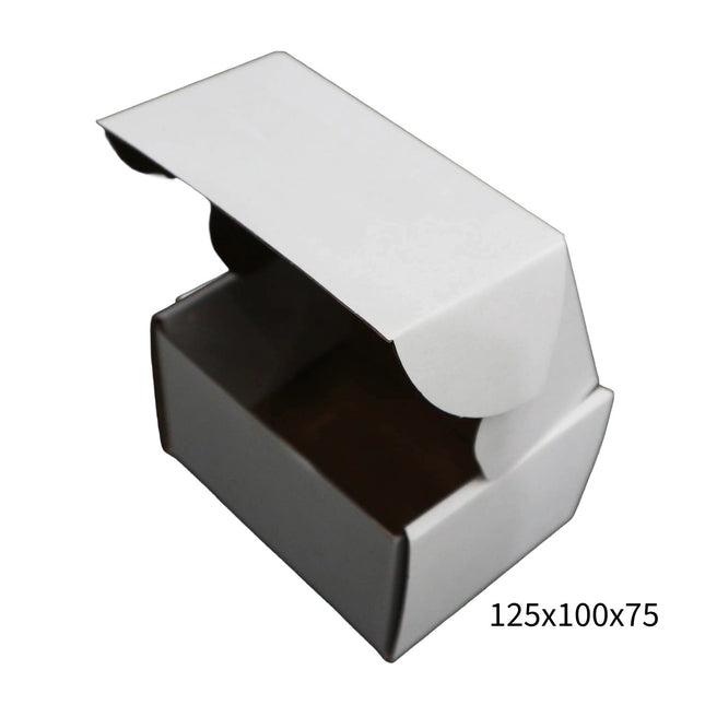 125x100x75mm White Cardboard Mailer Box ¨C Self-Locking Die-Cut 100pk