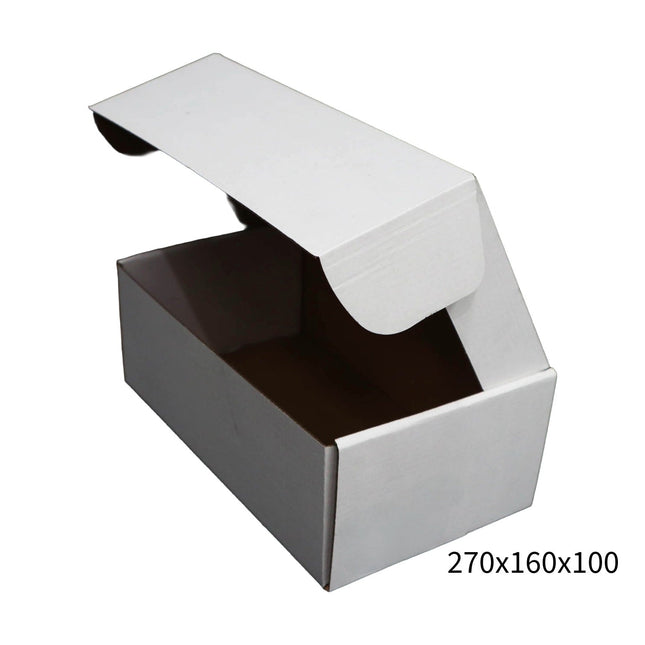 270x160x100mm White Cardboard Mailer Box ¨C Self-Locking Die-Cut 100pk