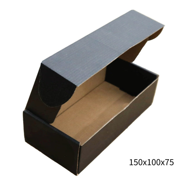 150x100x75mm Black Cardboard Mailer Box ¨C Self-Locking Die-Cut 100pk