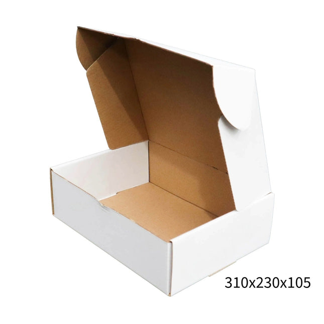 310x230x105mm White Cardboard Mailer Box ¨C Self-Locking Die-Cut 100pk