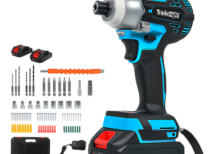Traderight 21V Cordless Brushless Impact Driver 2 Battery 1/4" Electric Wrench