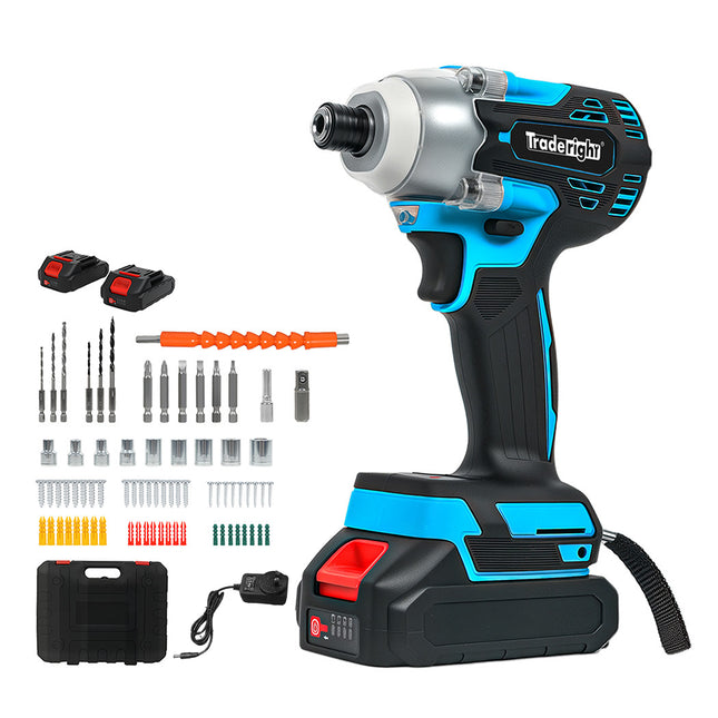 Traderight 21V Cordless Brushless Impact Driver 2 Battery 1/4" Electric Wrench