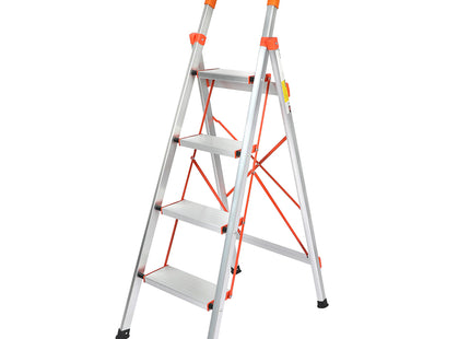 Traderight 4 Step Ladder Folding Aluminium Portable Multi Purpose Household Tool