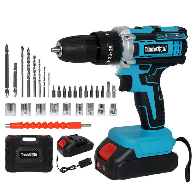 Traderight 21V Cordless Drill Driver Kit Impact Hammer with 2¡Á2.0Ah Batteries