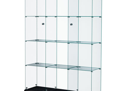 Stacked Glass Display Cabinet 4 Tier Lockable Wheeled Key Showcase Storage 169cm