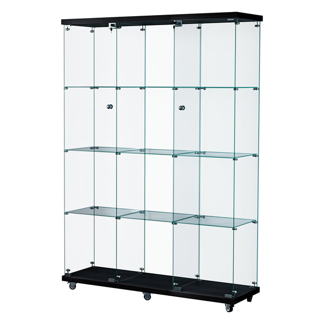 Stacked Glass Display Cabinet 4 Tier Lockable Wheeled Key Showcase Storage 169cm