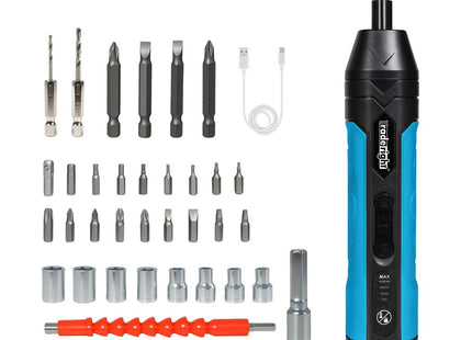Traderight 37 Pcs Cordless Screwdriver SetRechargeable 1500mAh Battery 300RPM