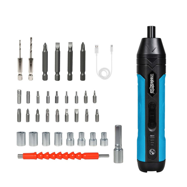 Traderight 37 Pcs Cordless Screwdriver SetRechargeable 1500mAh Battery 300RPM